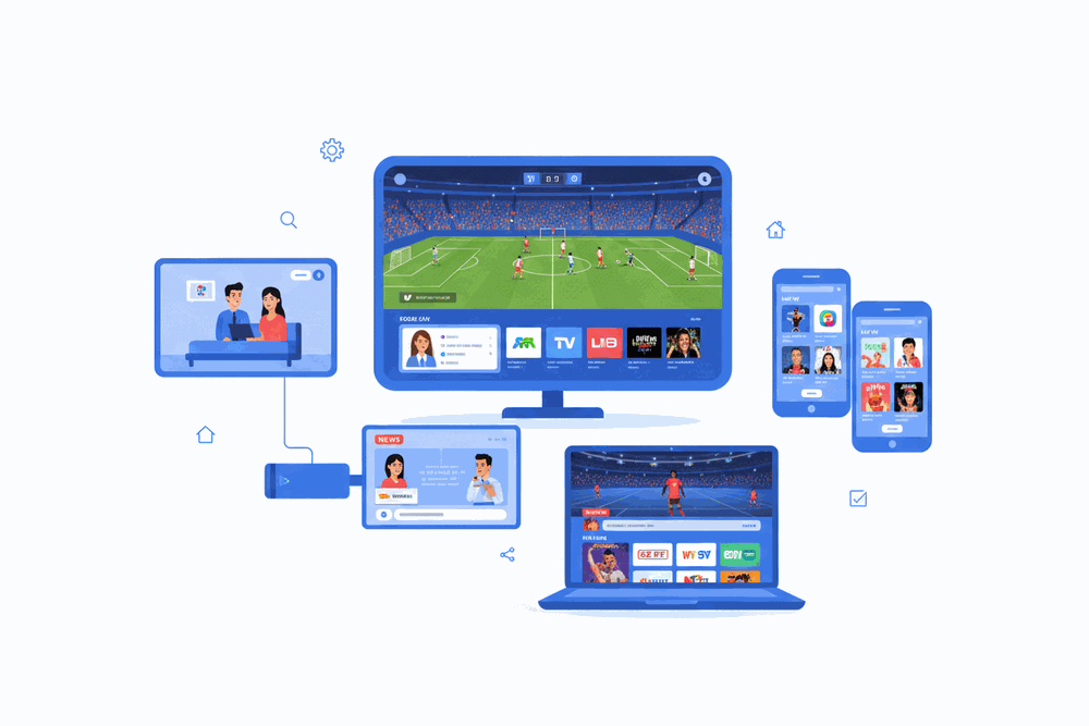 Lemo IPTV multi-device IPTV subscription running on Smart TV, laptop, tablet, and phone